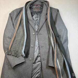 Men's Michael Kors Charcoal Gray Wool Blend Car Coat Overcoat XL Striped Scarf